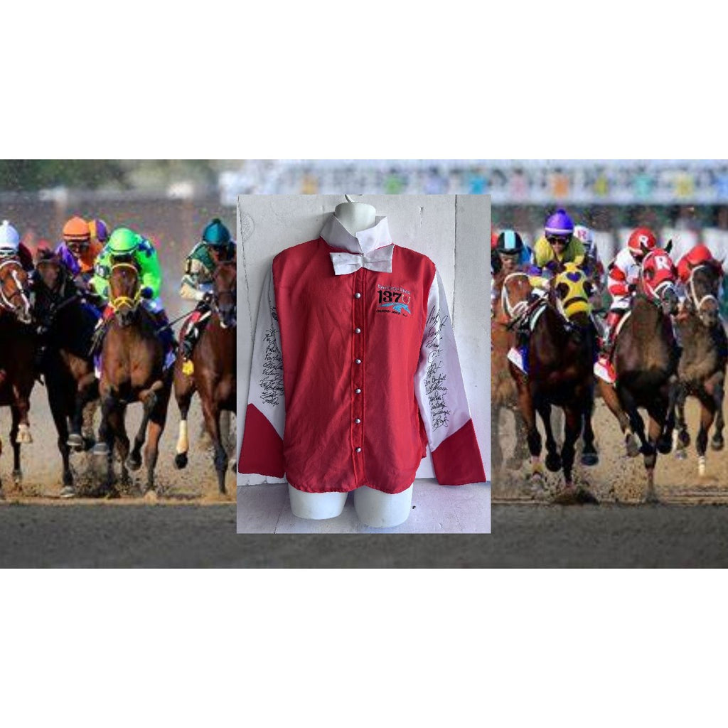 Kentucky Derby winning jockeys 25 signed shirt Lafayette pink Kay Jr Eddie Delahoussay Gary Stevens Chris McCarron Pat Day Pat Valenzuela