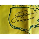 Load image into Gallery viewer, Jack Nicklaus Arnold Palmer Gary Player signed with Master&#39;s Championship inscriptions year of victory Masters pin flag with signing proof
