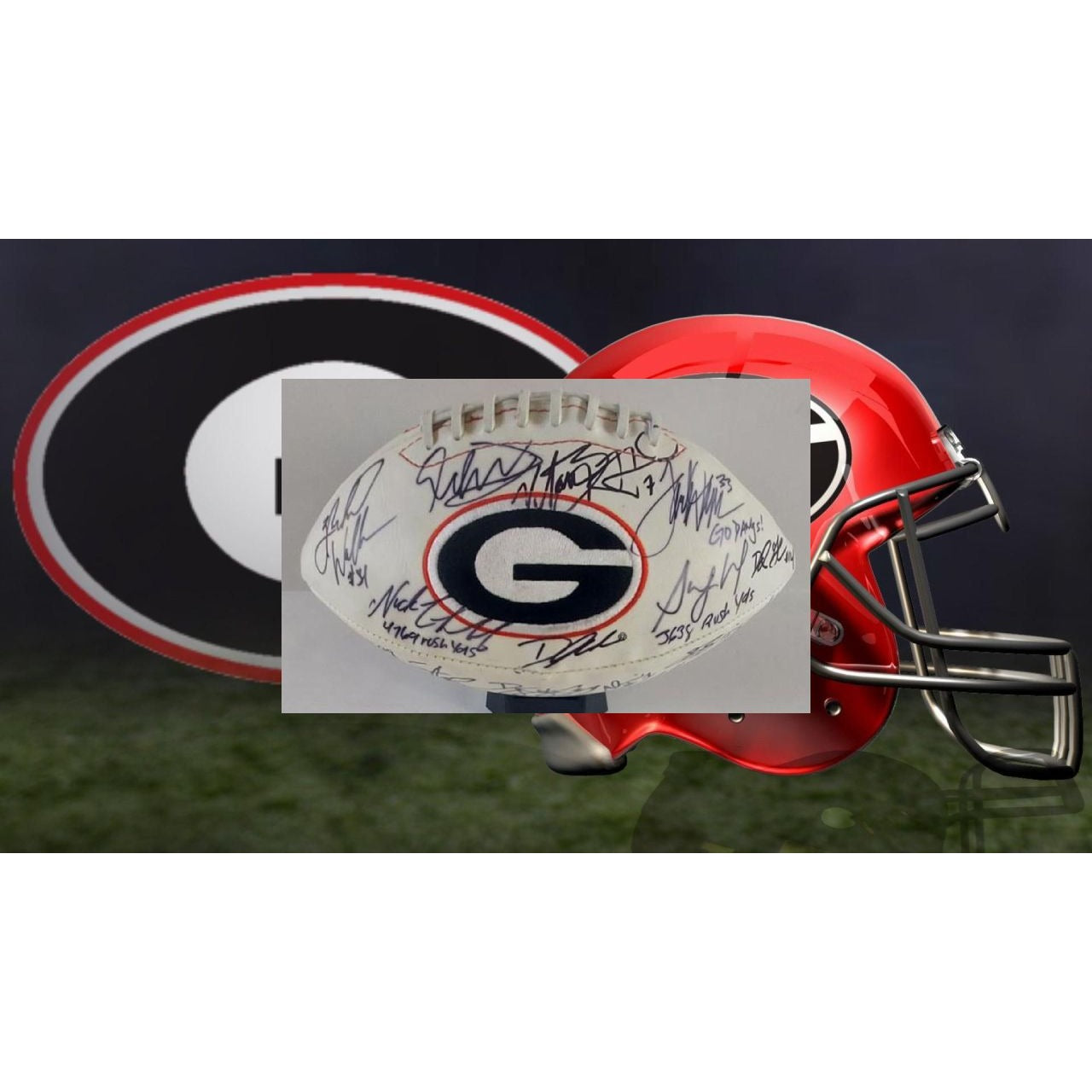 Georgia Bulldogs Kirby Smart, Stetson Bennett, Herschel Walker 30 all time greats signed football with proof