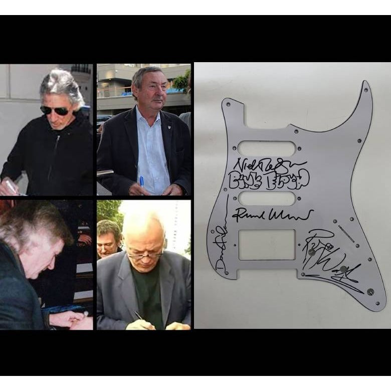 Pink Floyd David Gilmour Richard Wright Nick Mason Roger Waters Fender Stratocaster electric guitar pick guard signed with proof
