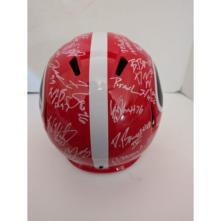 Stetson Bennett Kirby Smart Georgia Bulldogs 2022-23 NCAA national champions Riddell full size speed replica helmet signed with proof