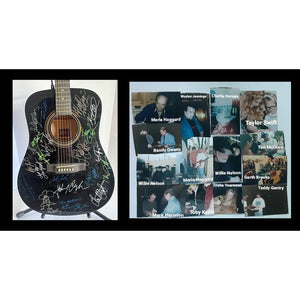 Charlie Daniels, Johnny Cash, Willie Nelson, Kenny Rogers, Waylon Jennings country legends guitar signed with proof