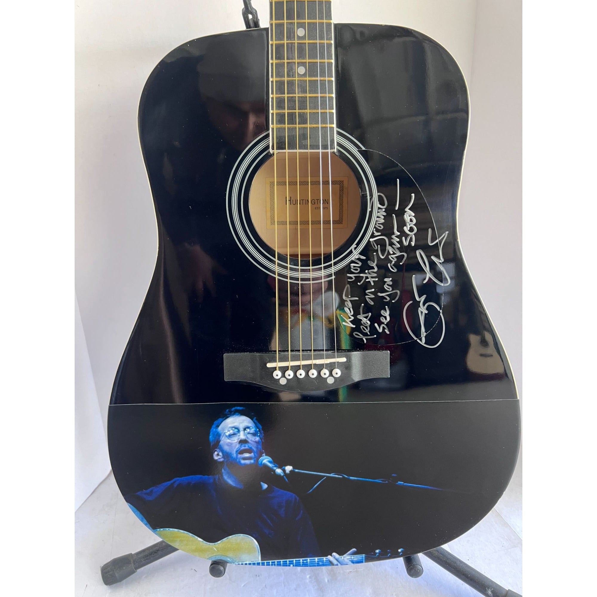 Eric Clapton incredible signed and inscribed "keep your feet on the ground see you soon" full size acoustic guitar one of a kind
