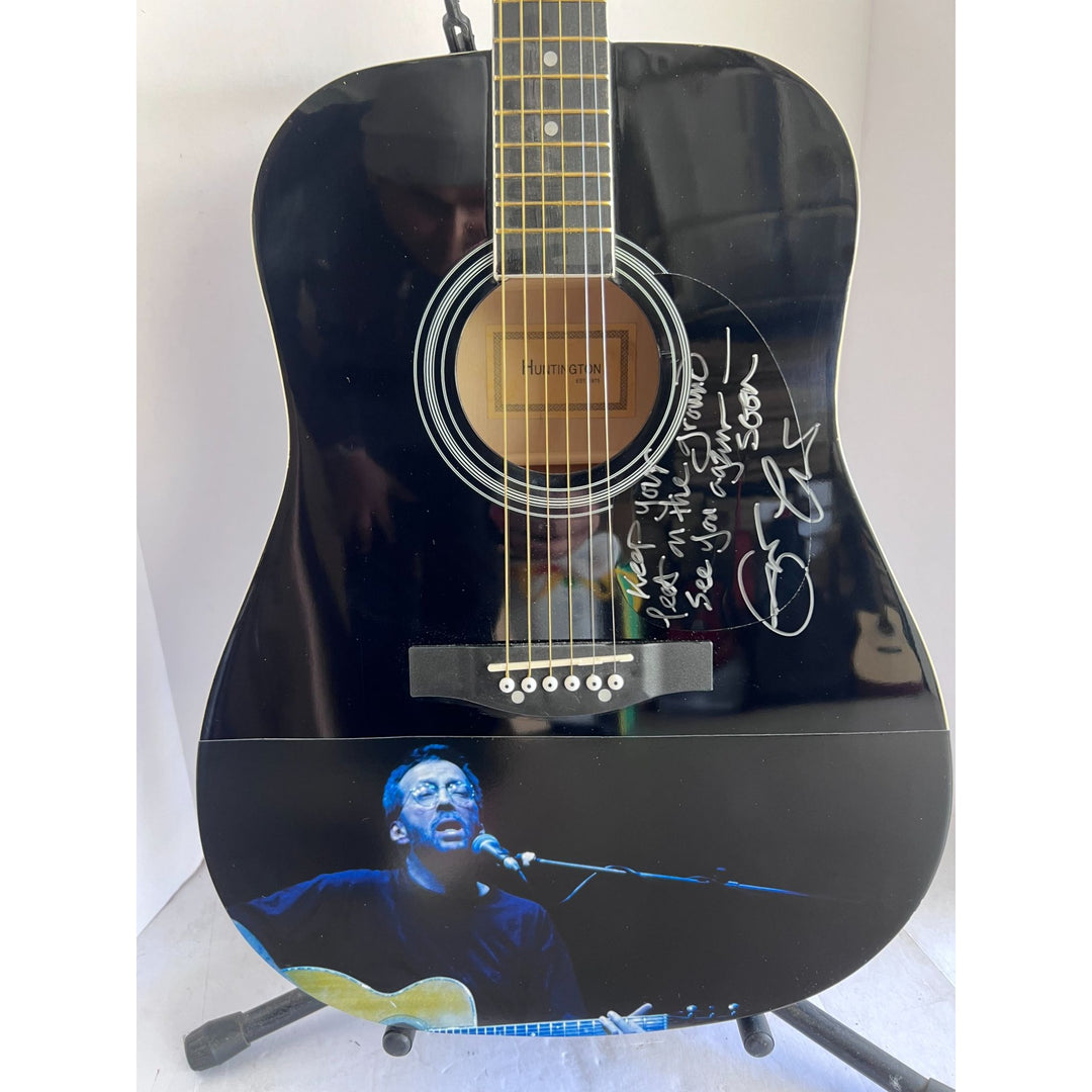 Eric Clapton incredible signed and inscribed "keep your feet on the ground see you soon" full size acoustic guitar one of a kind