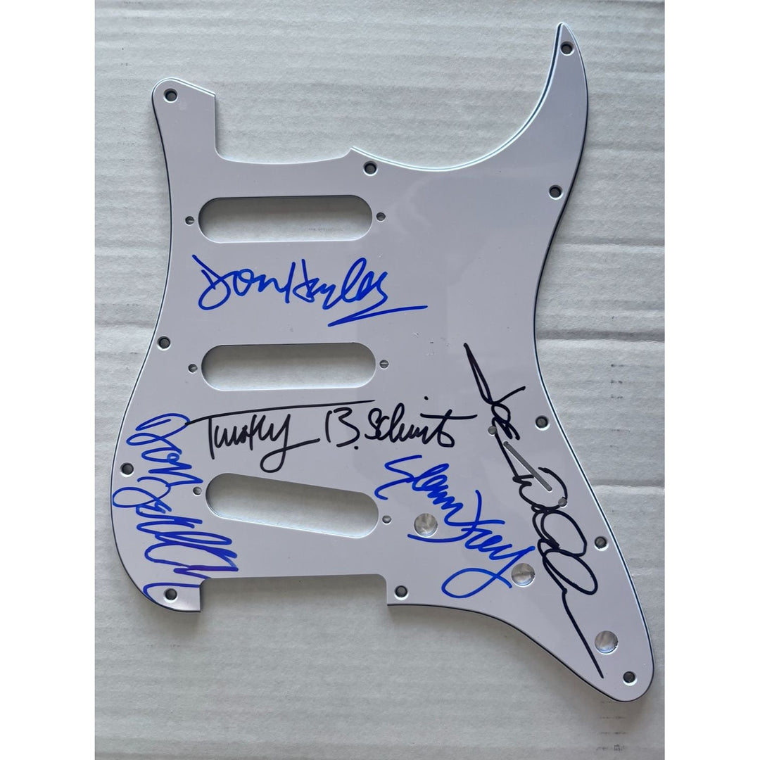 The Eagles Don Henley Glenn Frey Joe Walsh Timothy B Schmidt Don Felder Fender Stratocaster electric guitar pickguard signed with proof