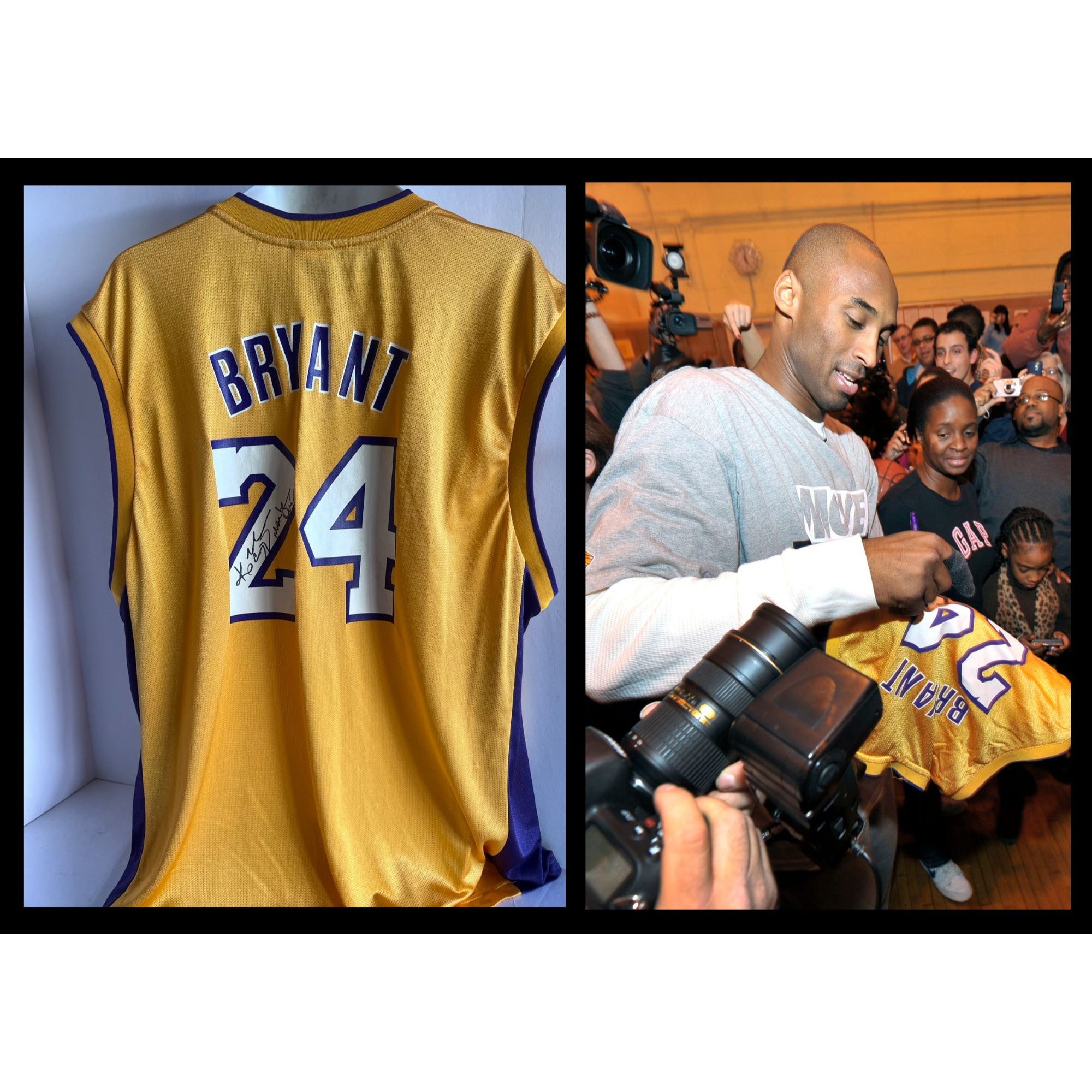 Kobe Bryant 'Mamba Out' signed and inscribed Los Angeles Lakers sixe XL Reebok jersey signed with proof