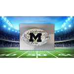 Load image into Gallery viewer, Michigan Legends Tom Brady, Charles Woodson, Desmond Howard, Jim Harbaugh signed football with proof free case
