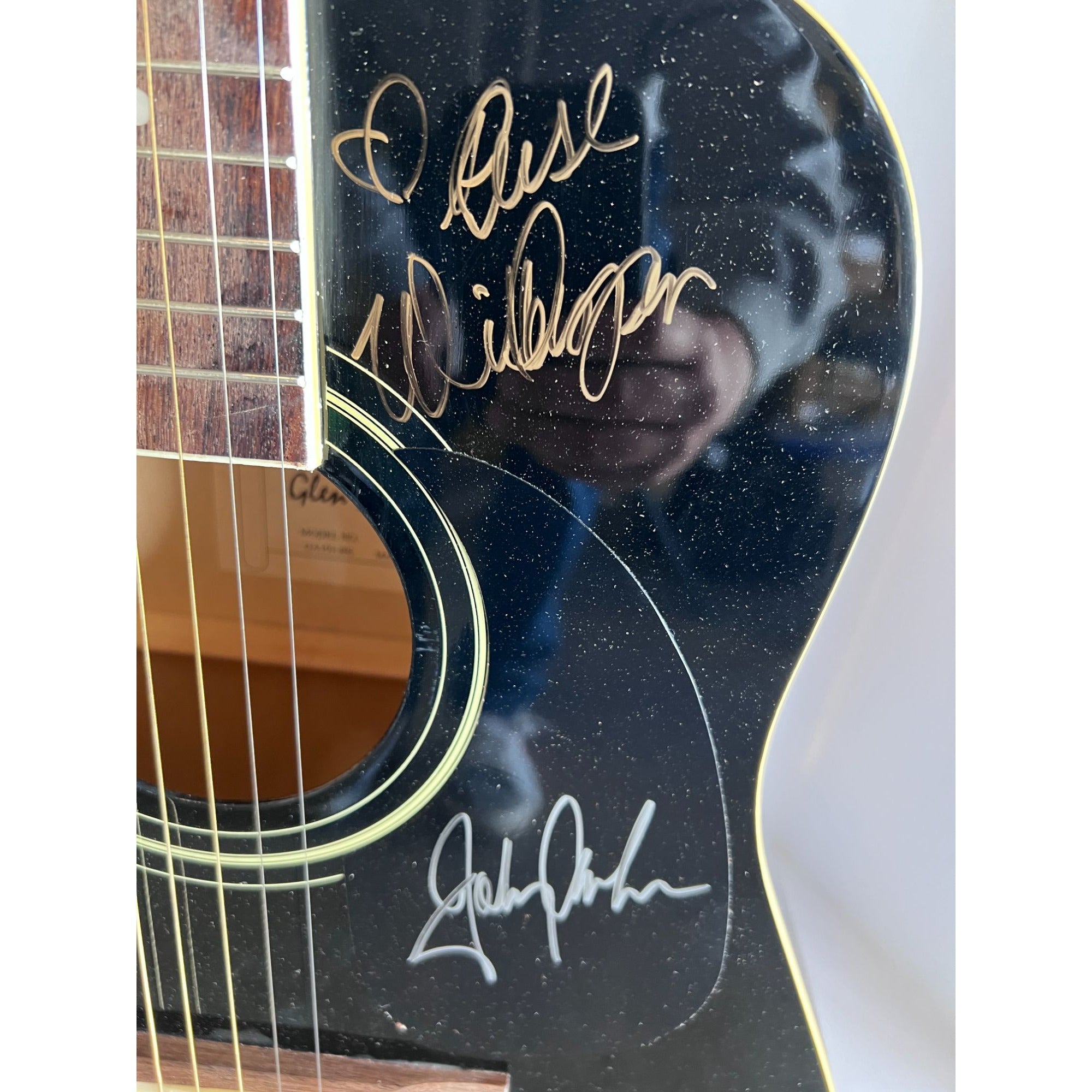 Johnny Cash Juaquin Phoenix "Walk The Line" cast signed full size black acoustic guitar with proof