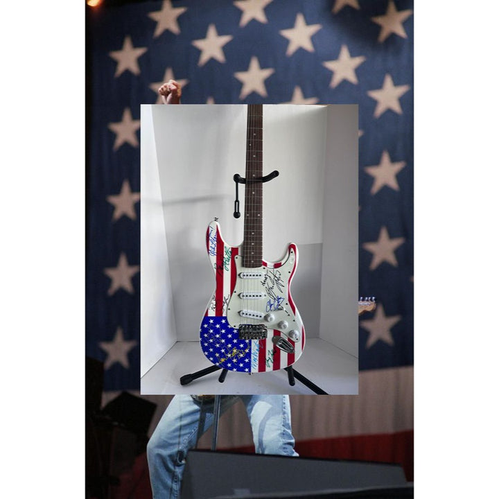 Bruce Springsteen Clarence Clemons Roy Bittan Patty Scialfa and the E Street Band full size American flag electric guitar signed with proof