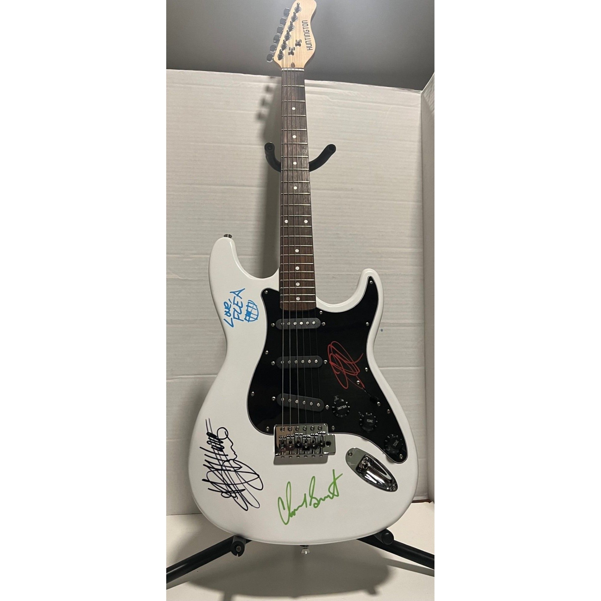 Red Hot Chili Peppers Anthony Kiedis Chad Smith Flea full size electric guitar signed with proof