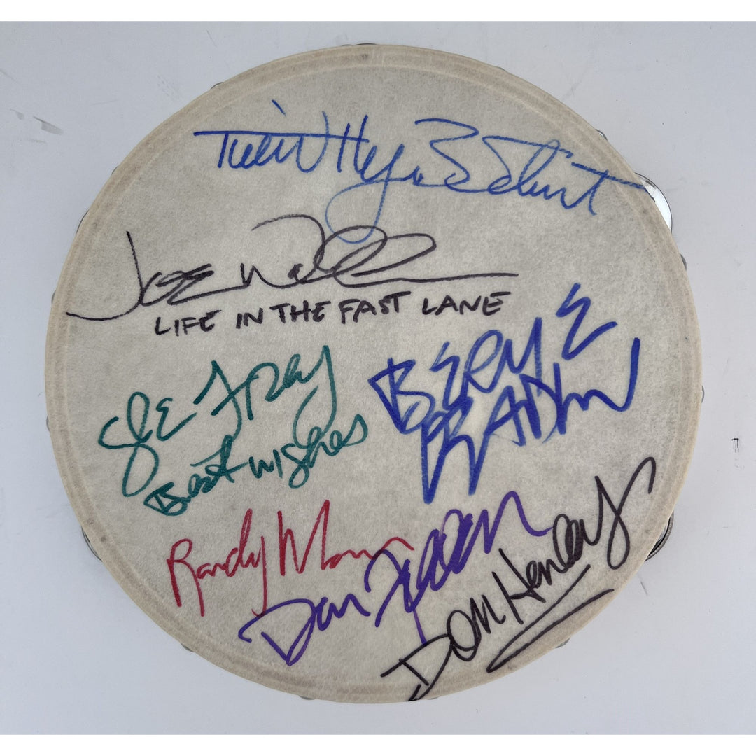 the Eagles Glenn Frey Don Henley Don Felder Bernie Laden Randy Meisner Timothy B Schmidt 10 inch tambourine sign with proof