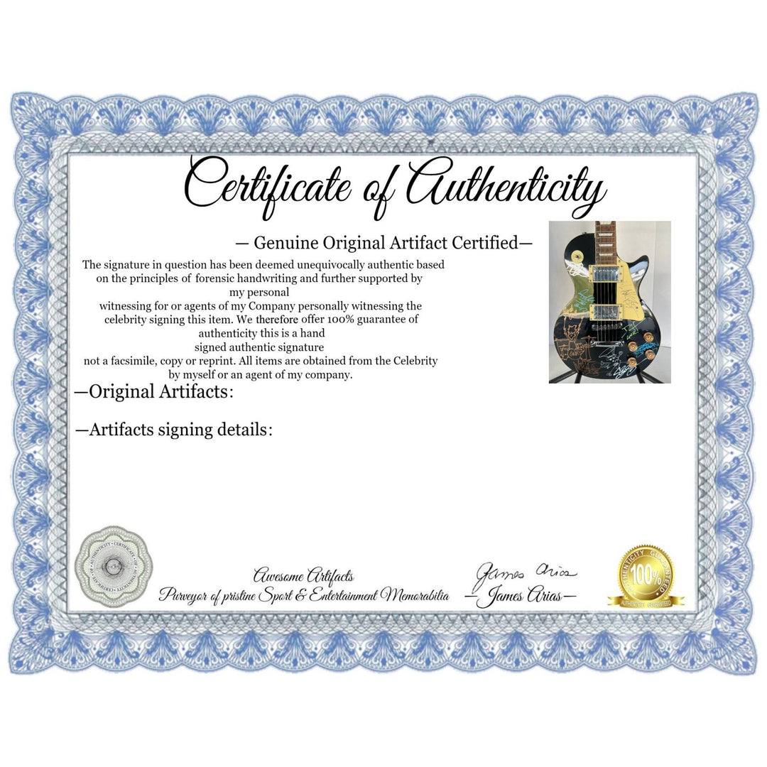 Guns N Roses Axl Rose, Matt Sorum w/ sketch, Slash w/ sketch, Izzy Stradlin, Duff McKagan, Steve Adler black les paul electric guitar