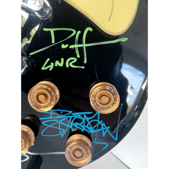 Guns N Roses Axl Rose, Matt Sorum w/ sketch, Slash w/ sketch, Izzy Stradlin, Duff McKagan, Steve Adler black les paul electric guitar