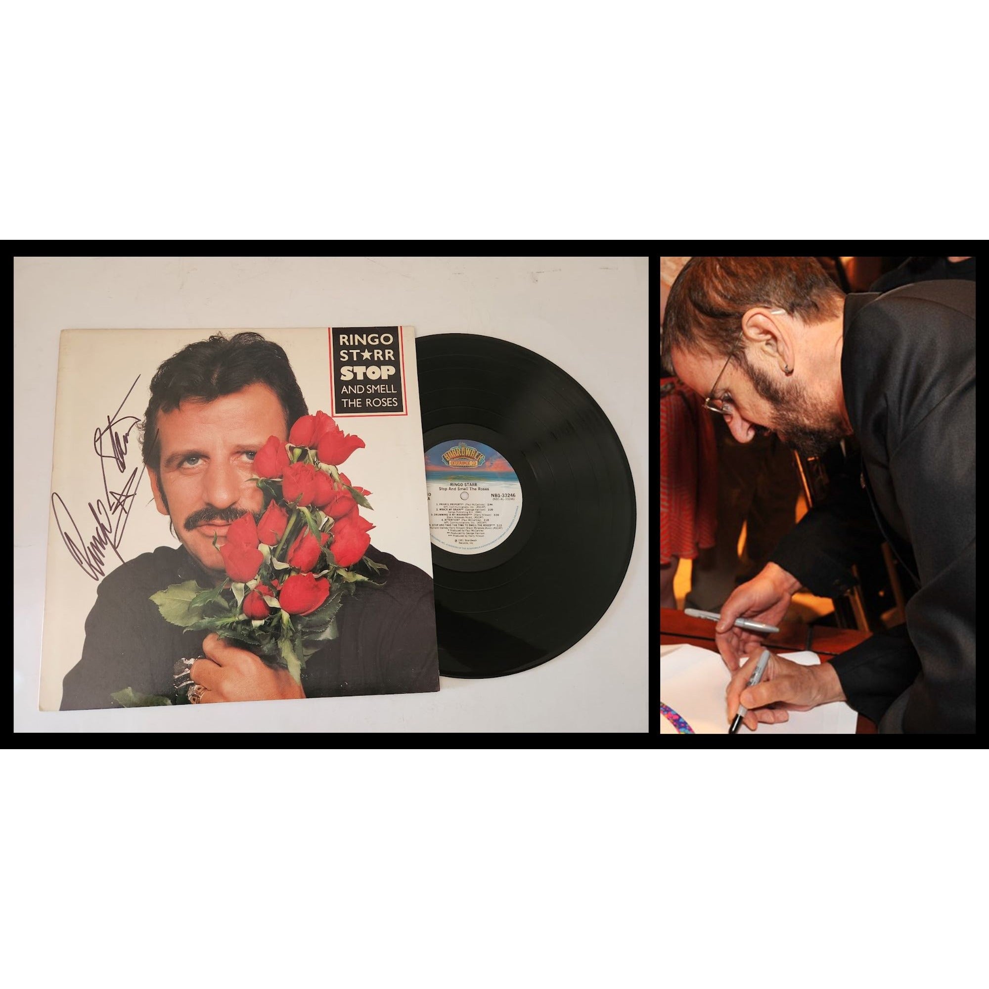 Ringo Starr stop and smell the roses LP signed with proof