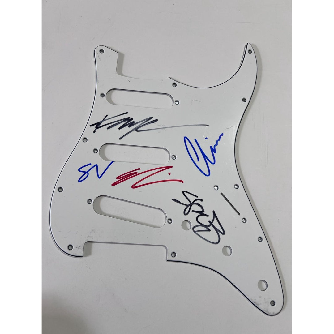 Chino Moreno, Stephen Carpenter, Abe Cunningham, Frank Delgado the deftones Stratocaster electric pickguard signed with proof