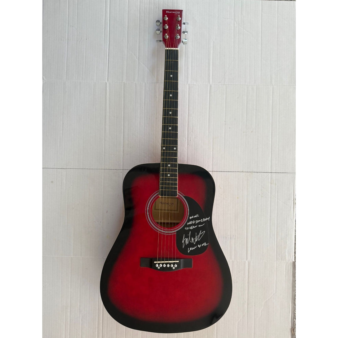 Bill Withers full size acoustic guitar signed with lyrics.