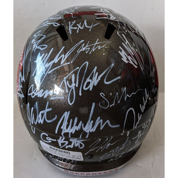 Tampa Bay Buccaneers Tom Brady Rob Gronkowski, Bruce Arians, Mike Evans Super Bowl Champions 20-21 Riddel Speed Full size helmet signed