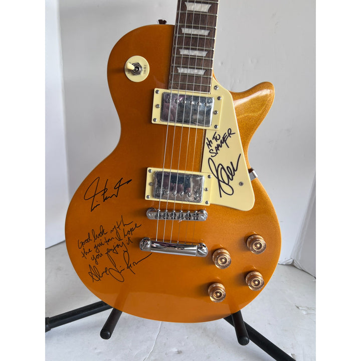 Rush Neil Peart Geddy Lee Alex Lifeson Les Paul Gold full size electric guitar signed with proof