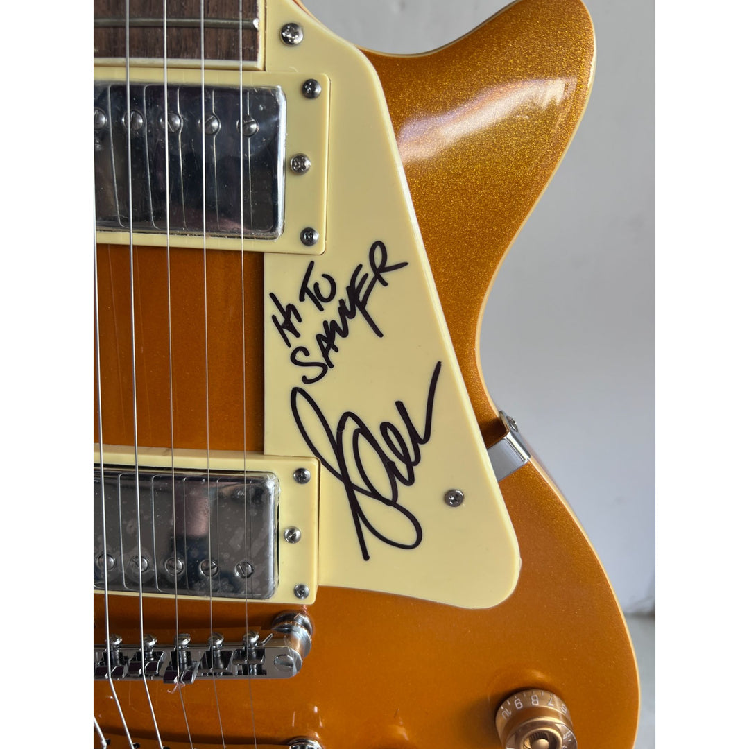 Rush Neil Peart Geddy Lee Alex Lifeson Les Paul Gold full size electric guitar signed with proof