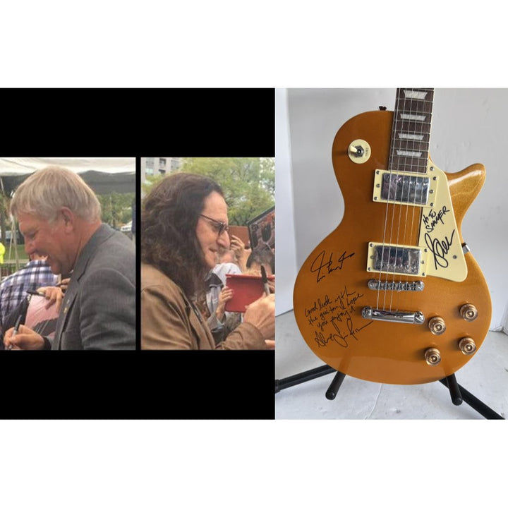 Rush Neil Peart Geddy Lee Alex Lifeson Les Paul Gold full size electric guitar signed with proof