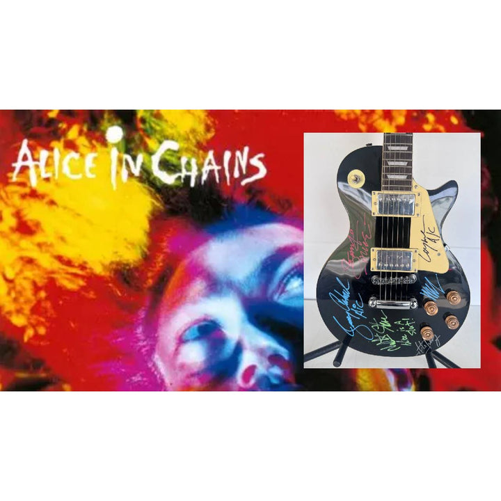 Alice in Chains Hand signed by Layne Staley, Jerry Cantrell, Mike Starr, and Sean Kinney vintage les paul electric guitar signed with proof.