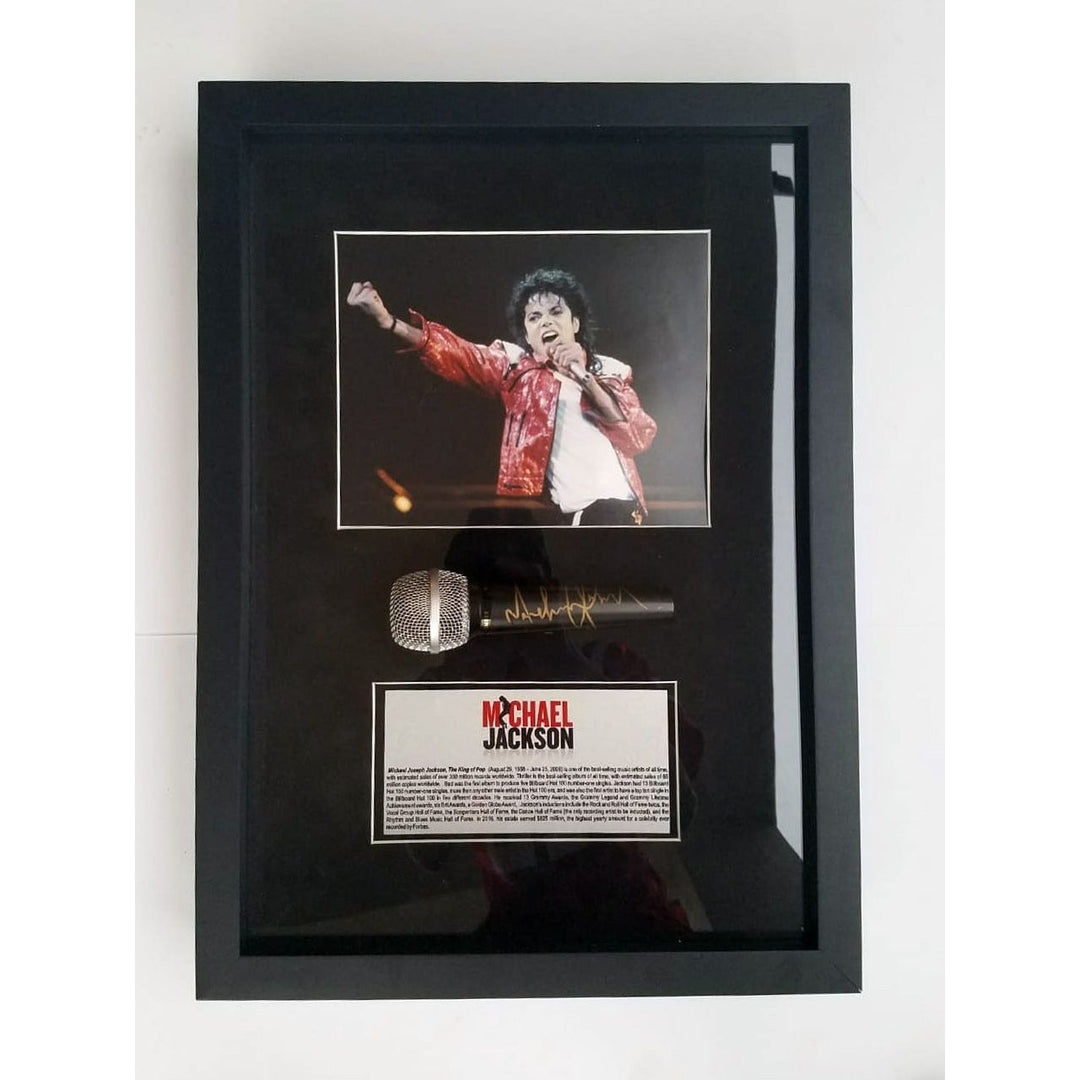 Michael Jackson The King of Pop microphone signed and framed with proof