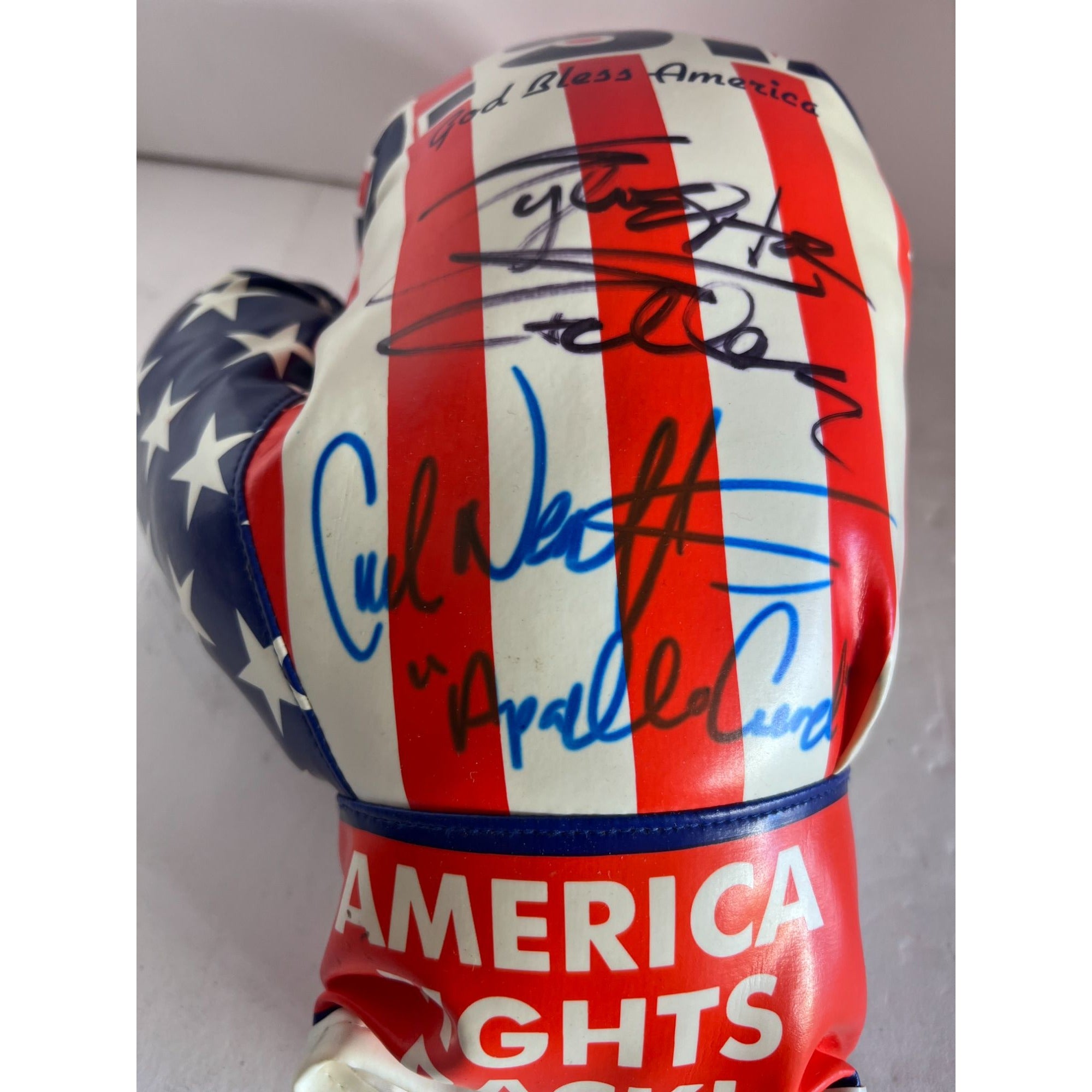 Sylvester Stallone Rocky Balboa and Carl Weathers Apollo Creed USA boxing glove signed with proof