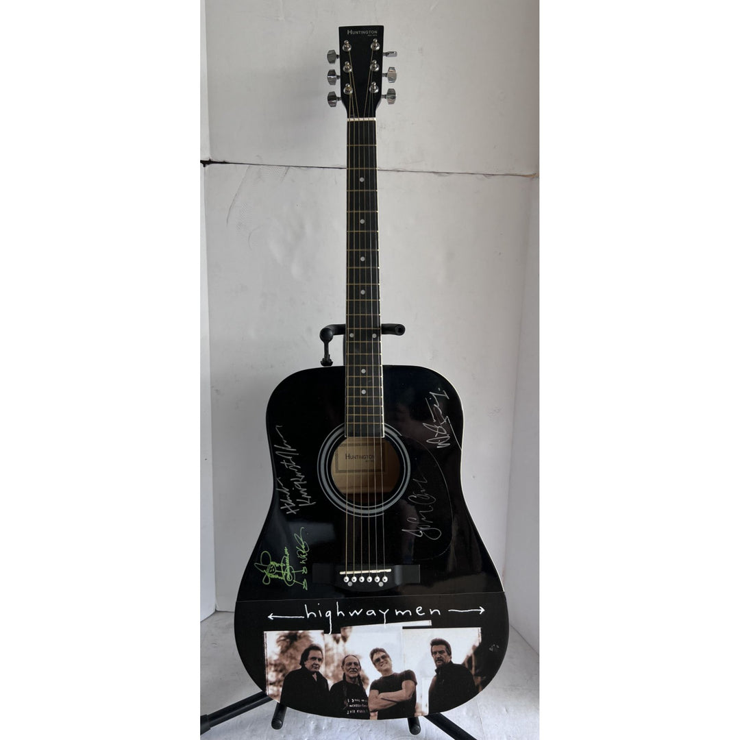 The Highwaymen Johnny Cash Waylon Jennings Kris Kristofferson Willie Nelson one of a kind acoustic guitar signed with proof