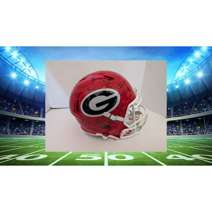 Stetson Bennett Kirby Smart Georgia Bulldogs 2022-23 NCAA national champions Riddell full size speed replica helmet signed with proof