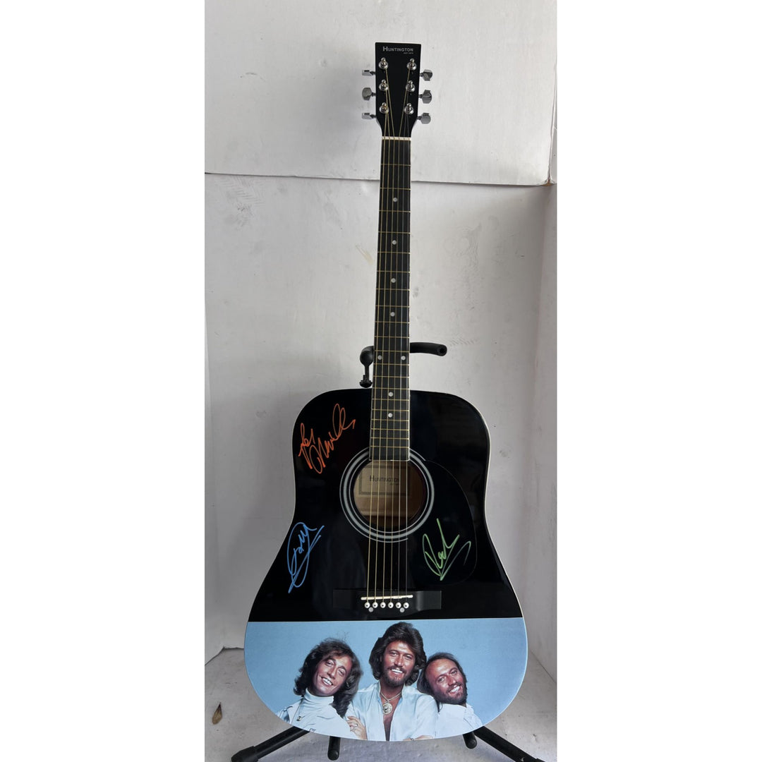 Barry, Robin and Maurice Gibb the Bee Gees  39' acoustic guitar signed with proof