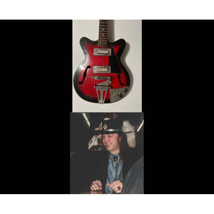 Stevie Ray Vaughan hollow body electric guitar signed with Sketch and inscription