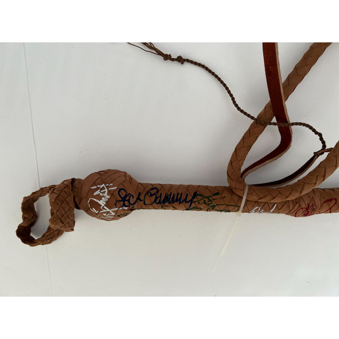 Indiana Jones authentic leather bullwhip signed Harrison Ford Steven Spielberg Sean Connery John Ryse Davies Karen Allen and Paul Freeman