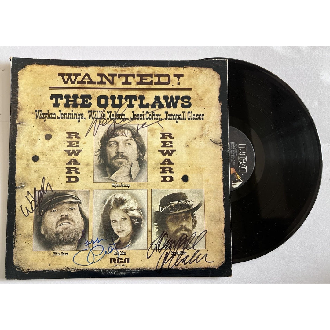 Waylon Jennings, Willie Nelson, Jessi Colter, Tompall Glaser The Outlaws album signed with proof