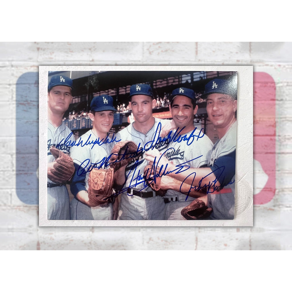 Los Angeles Dodgers 1962 Don Drysdale, Sandy Koufax, Stan Williams, Johnny Podres, Pete Richert 8x10 photo signed with proof