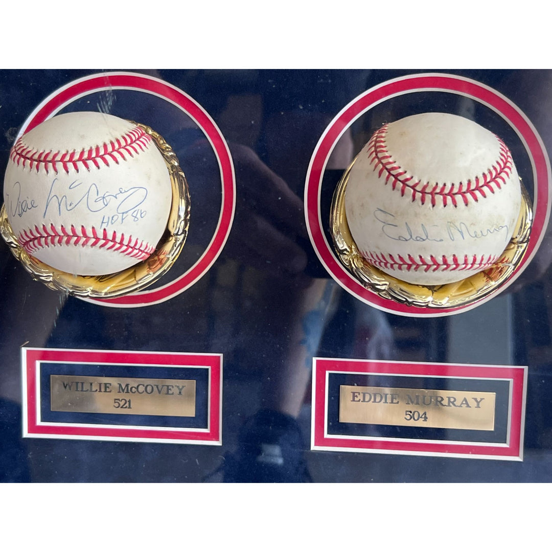 Willie Mays Mickey Mantle Ted Williams 14 MLB baseballs signed by 500 home run hitters 48x42 in frame