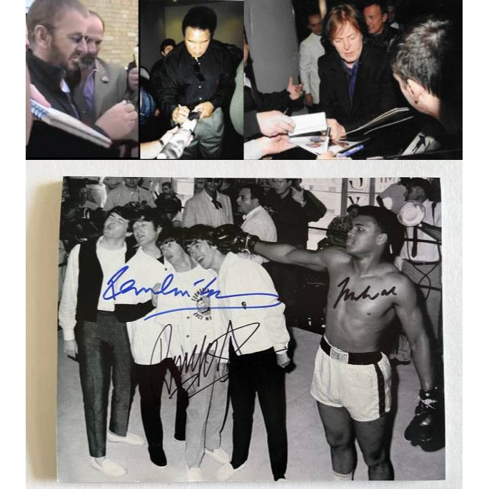 The Beatles Paul McCartney Ringo Starr & Muhamed Ali 8x10 photo signed with proof