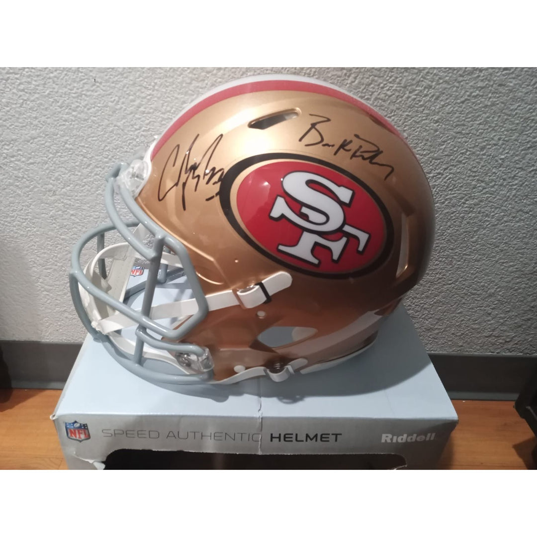 Brock Purdy Christian McCaffrey San Francisco 49ers Riddell speed authentic helmet signed with proof