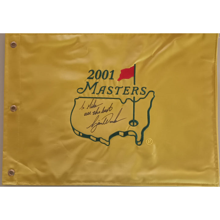 Tiger Woods "To Mike all the best" 2001 Masters Golf pin flag signed with proof