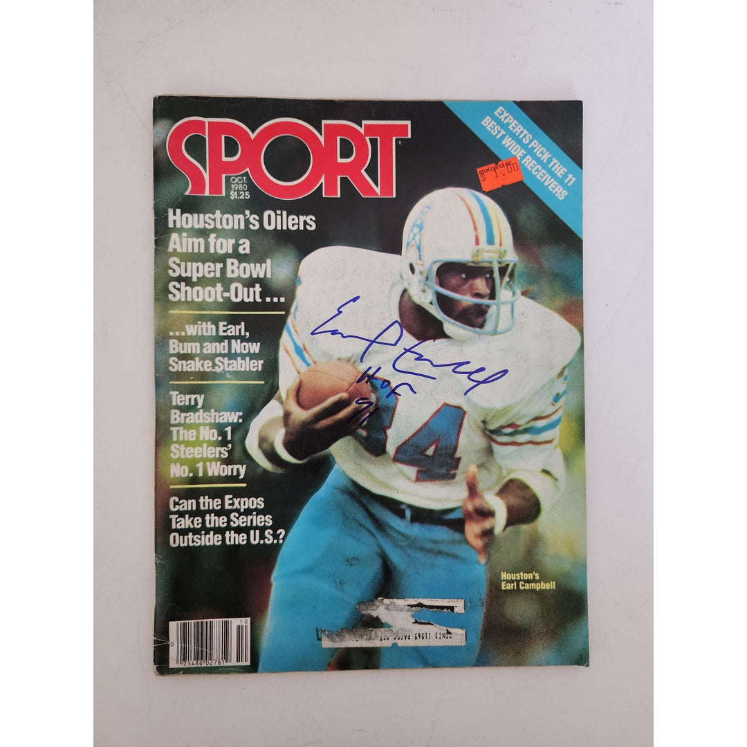 Earl Campbell Houston Oilers original full Sport magazine signed with proof