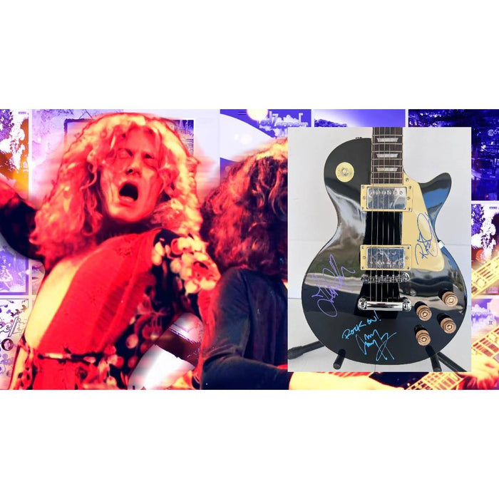 Jimmy Page Robert Plant John Paul Jones Led Zeppelin vintage les paul full size electric guitar signed with proof