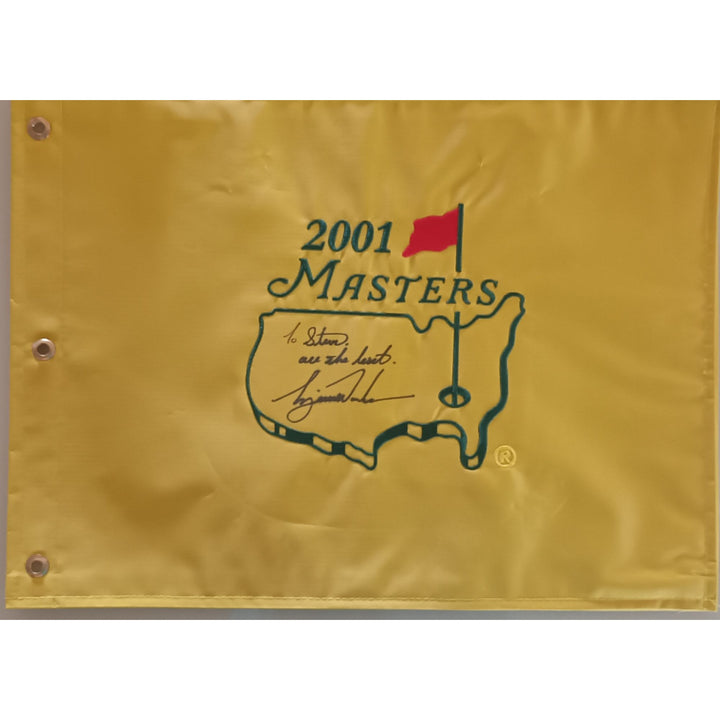 Tiger Woods "To Steve all the best" 2001 Masters Golf pin flag signed with proof