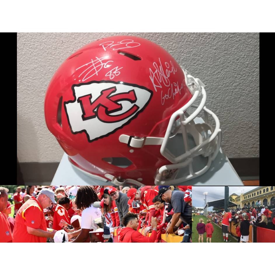 Kansas City Chiefs Patrick Mahomes Andy Reid Travis Kelce Riddell speed authentic game model helmet signed with proof