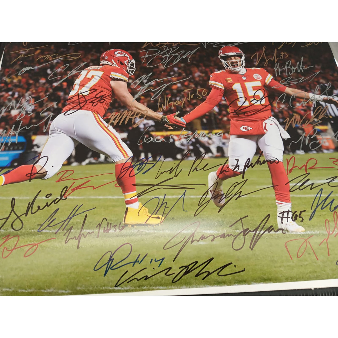 Kansas City Chiefs 2023-24 Andy Reid Patrick Mahomes Chris Jones Travis Kelce 16x20 photo team signed with proof