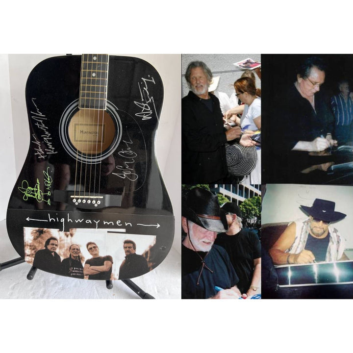 The Highwaymen Johnny Cash Waylon Jennings Kris Kristofferson Willie Nelson one of a kind acoustic guitar signed with proof