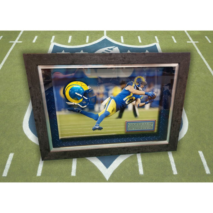 Cooper Kupp Los Angeles Rams Super bowl MVP mini helmet signed and framed  19x27 with proof