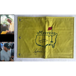 Load image into Gallery viewer, Arnold Palmer signed with Masters Victory inscription and Tiger Woods Masters embroidered pin flag signed with proof
