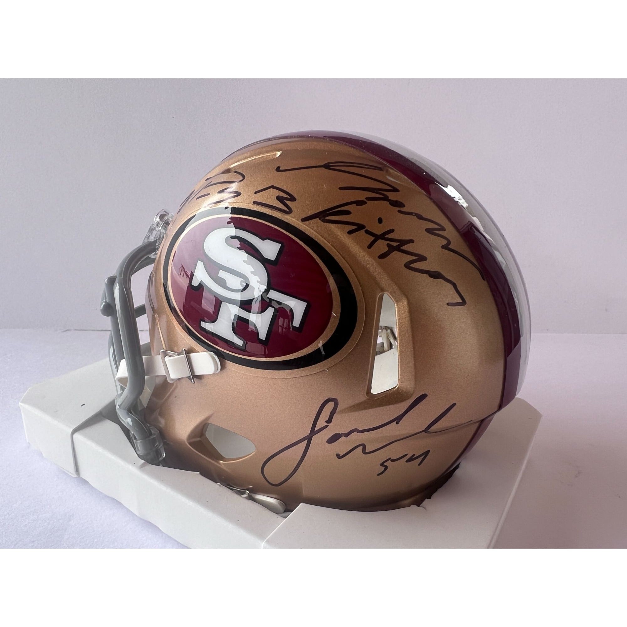 San Francisco 49ers Deebo Samuel Fred Warner George Kittle Christian McCaffrey Brock Purdy mini helmet signed with proof