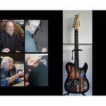 Load image into Gallery viewer, CSNY Neil Young David Crosby Stephen Stills Graham Nash USA American flag electric guitar signed with proof
