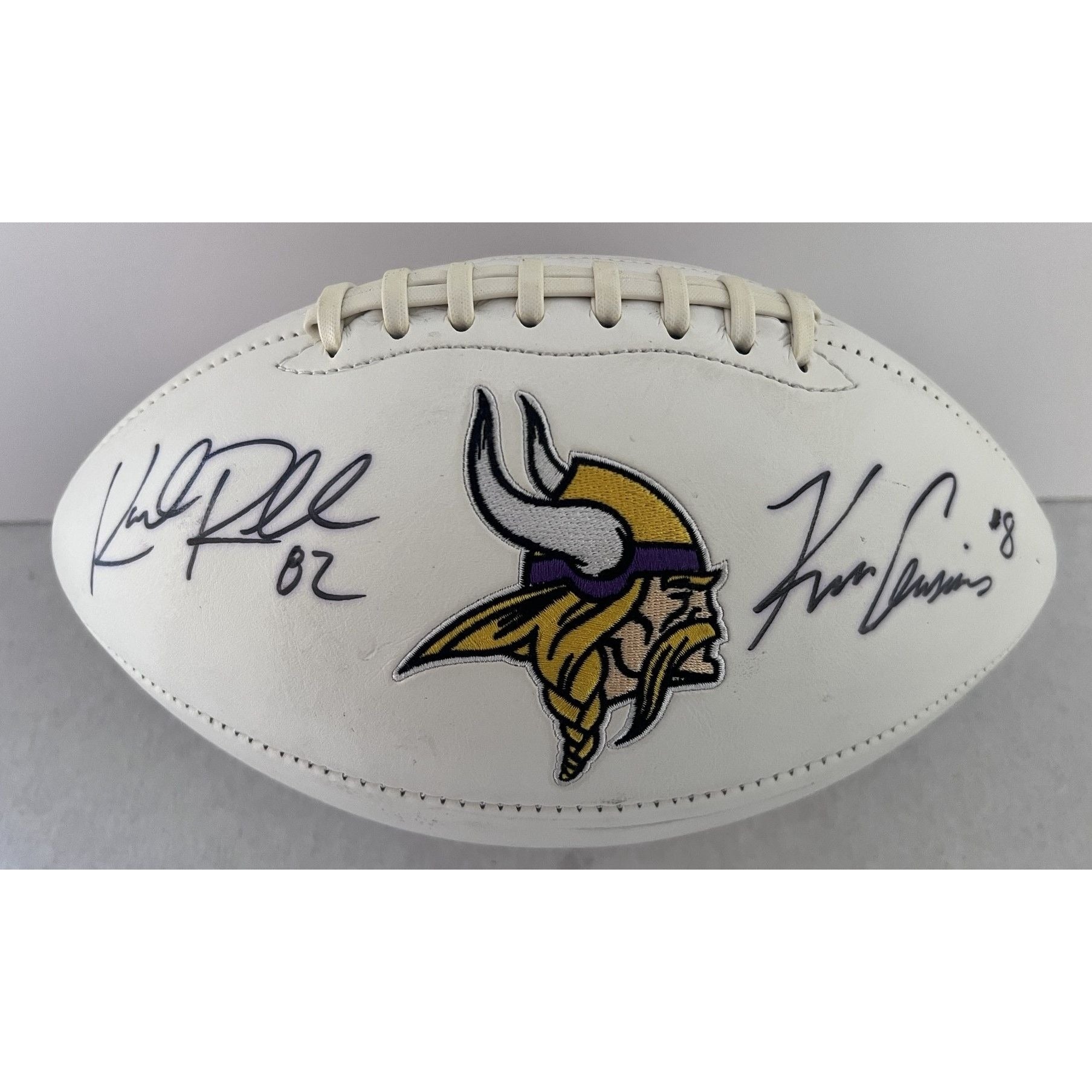 Minnesota Vikings Kirt Cousins and Kyle Rudolph full size logo football signed with proof