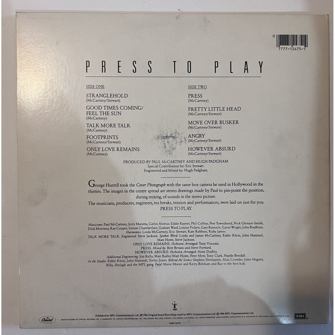 Paul McCartney Press to play original LP signed with proof